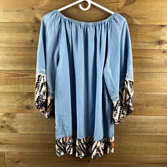 Ali Miles Womens Shirt 3/4 Sleeve Chambray Western Boho Artsy Tencel Size 1X - Picture 6 of 8